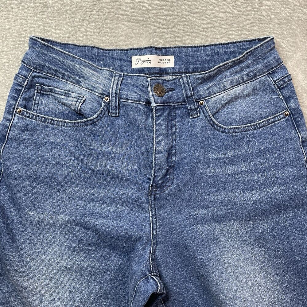 Royalty For Me Denim Blue Jeans Size 10 High Rise Wide Leg Boho Preppy Coastal - Picture 6 of 12